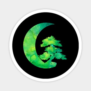 Green Crescent Moon and Bonsai Tree Magnet